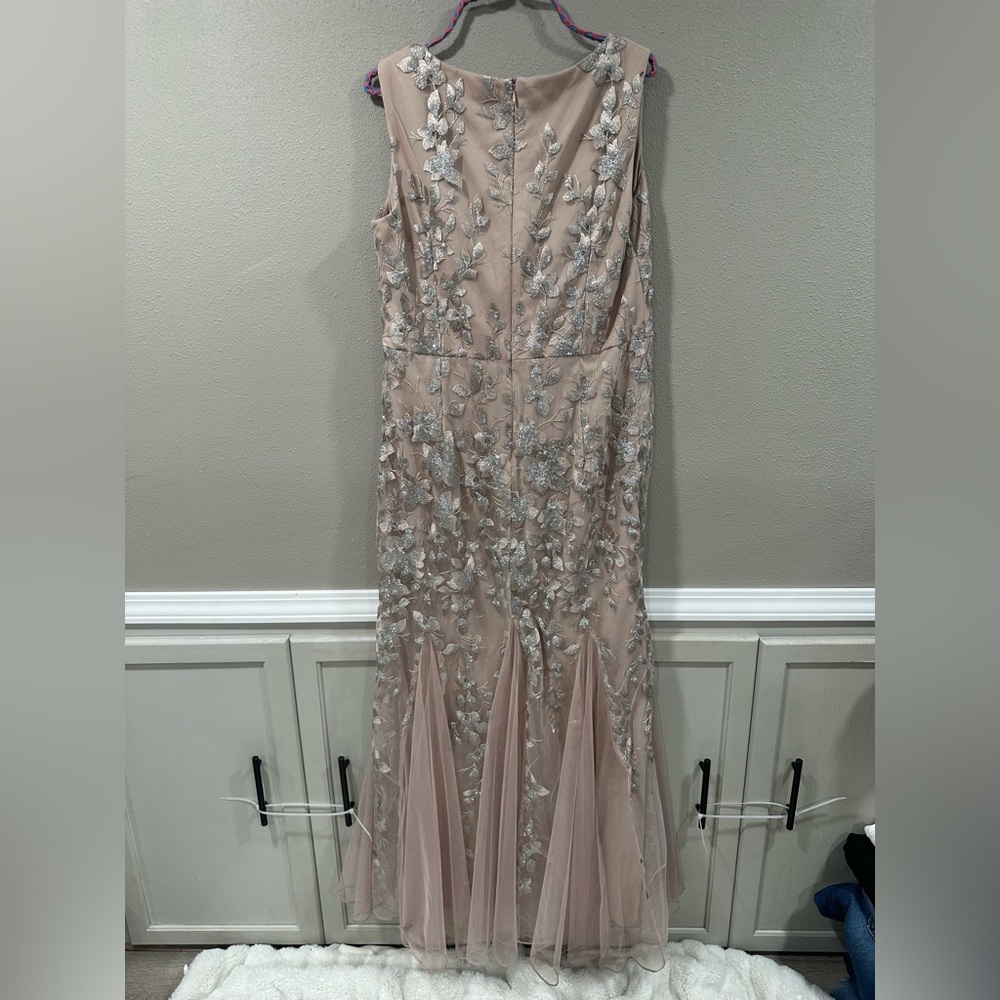 Embroidered Sequin Flower V Neck Tulle Gown - Picture 9 of 11